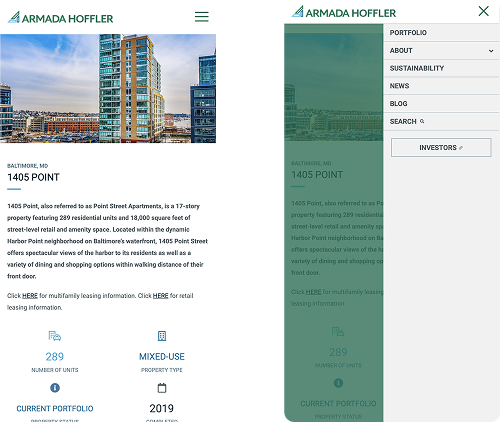 Armada Hoffler mobile layout